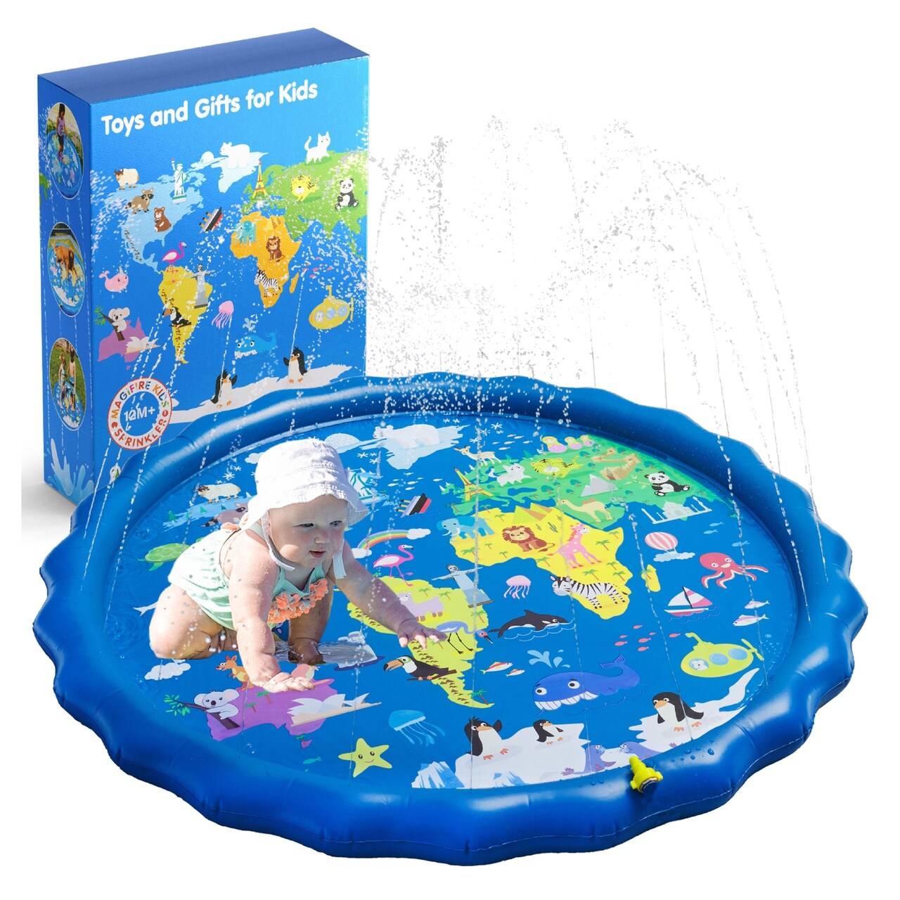 MAGIFIRE Sprinkler Pad for Toddlers - 59" Diameter, Blue PVC - Splash Pad & Baby Pool Outdoor Toy for 1-3 Year Olds
